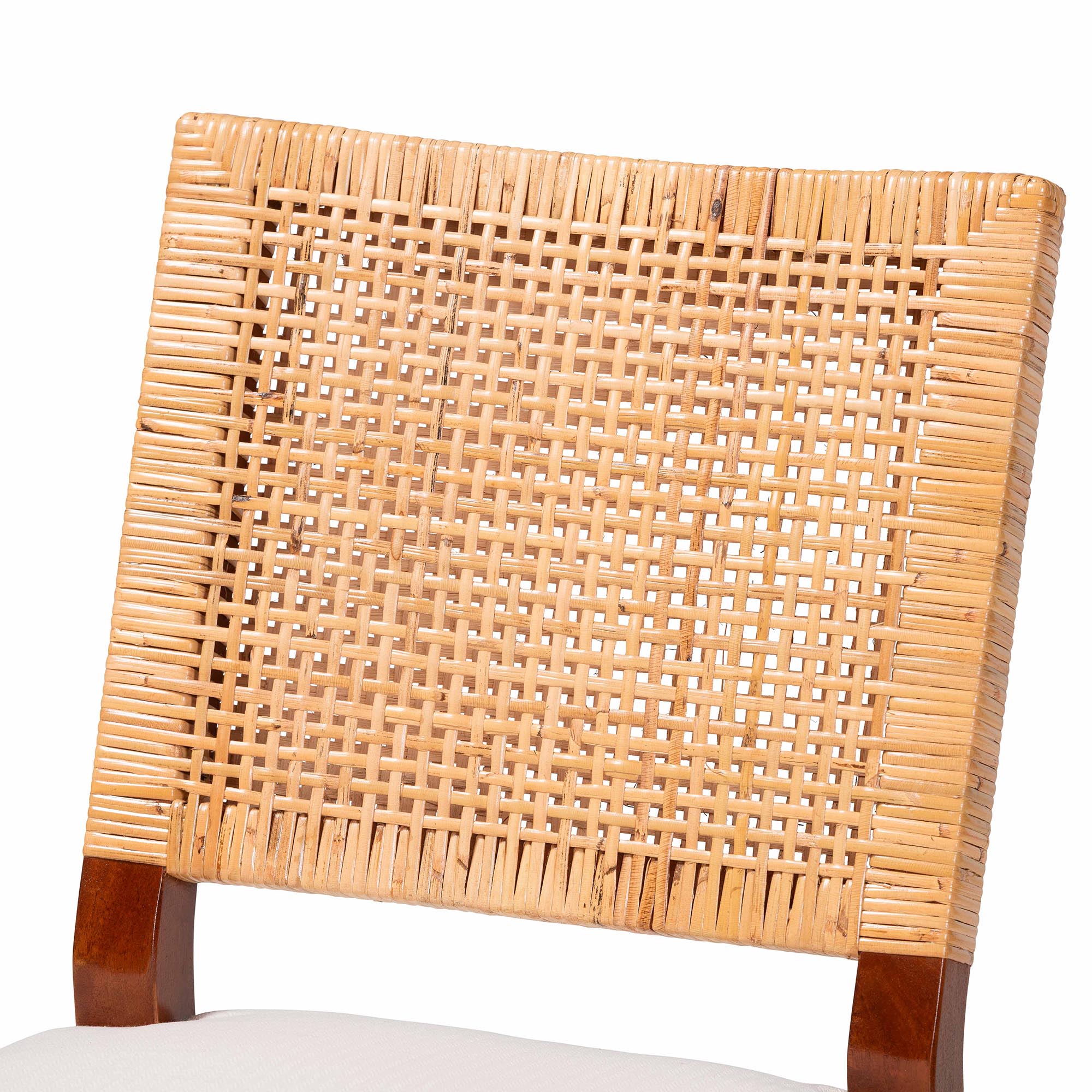 bali & pari Lesia Rattan Dining Chair with Cushion - Handwoven Wicker Side Chair with Mahogany Wood Frame, Coastal Boho Style Seating for Kitchen or Dining Room