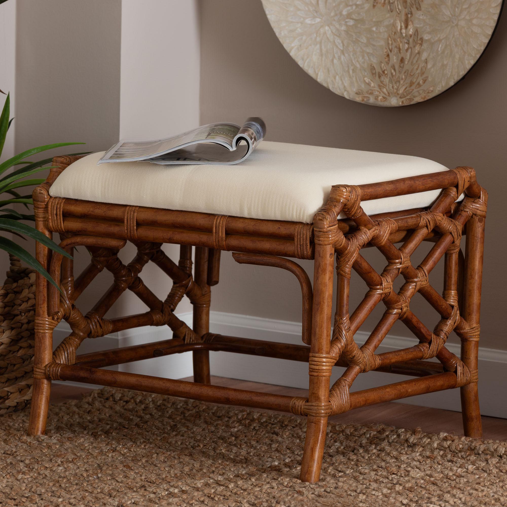 Bali & Pari Morley Marbled Tortoise Rattan Ottoman