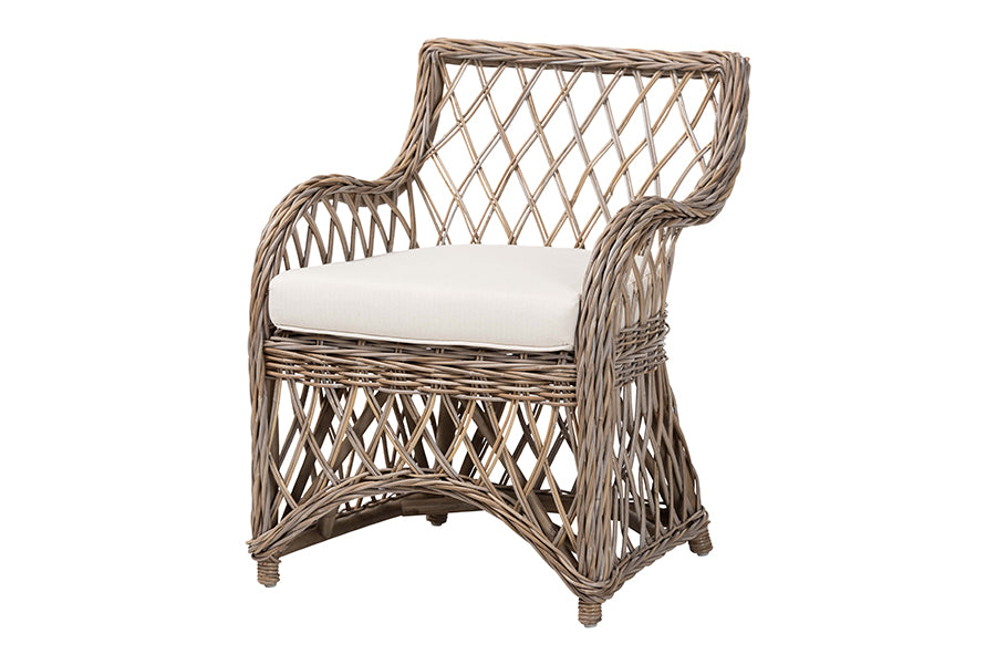 bali & pari Debra Rattan Armchair - Handwoven Open-Weave Wicker Armchair with Curved Silhouette & Removable Cushion, Coastal Boho Style Seating