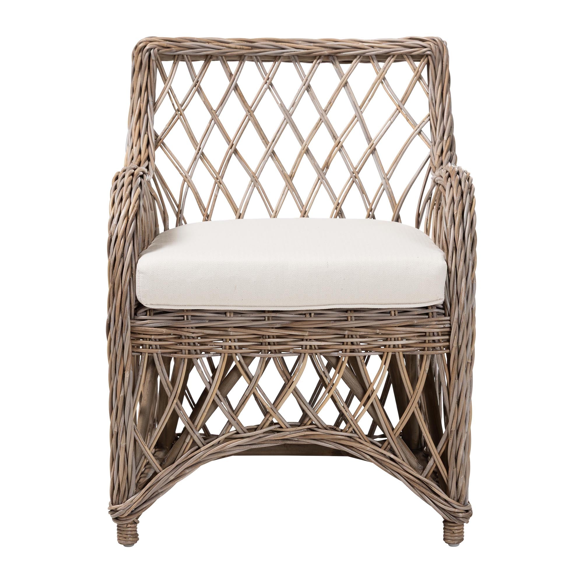 bali & pari Debra Rattan Armchair - Handwoven Open-Weave Wicker Armchair with Curved Silhouette & Removable Cushion, Coastal Boho Style Seating