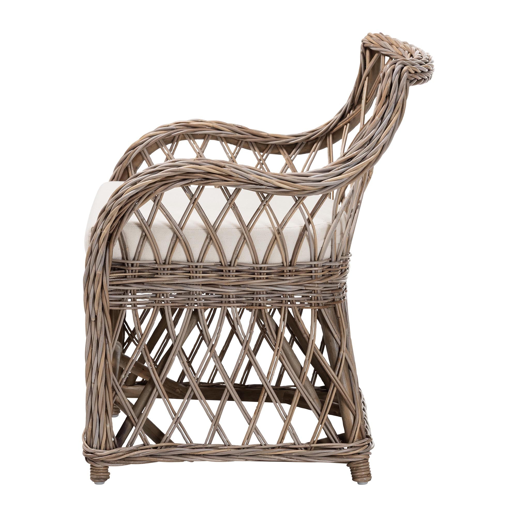 bali & pari Debra Rattan Armchair - Handwoven Open-Weave Wicker Armchair with Curved Silhouette & Removable Cushion, Coastal Boho Style Seating