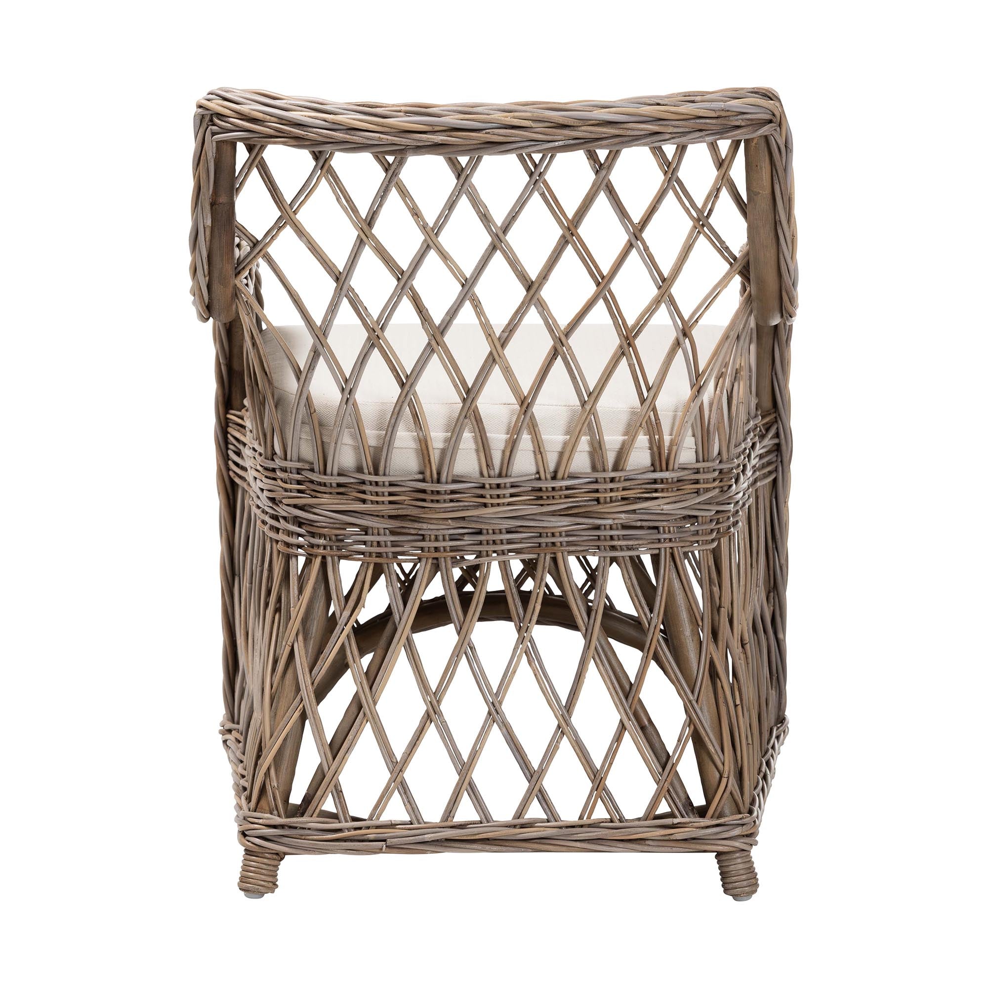 bali & pari Debra Rattan Armchair - Handwoven Open-Weave Wicker Armchair with Curved Silhouette & Removable Cushion, Coastal Boho Style Seating