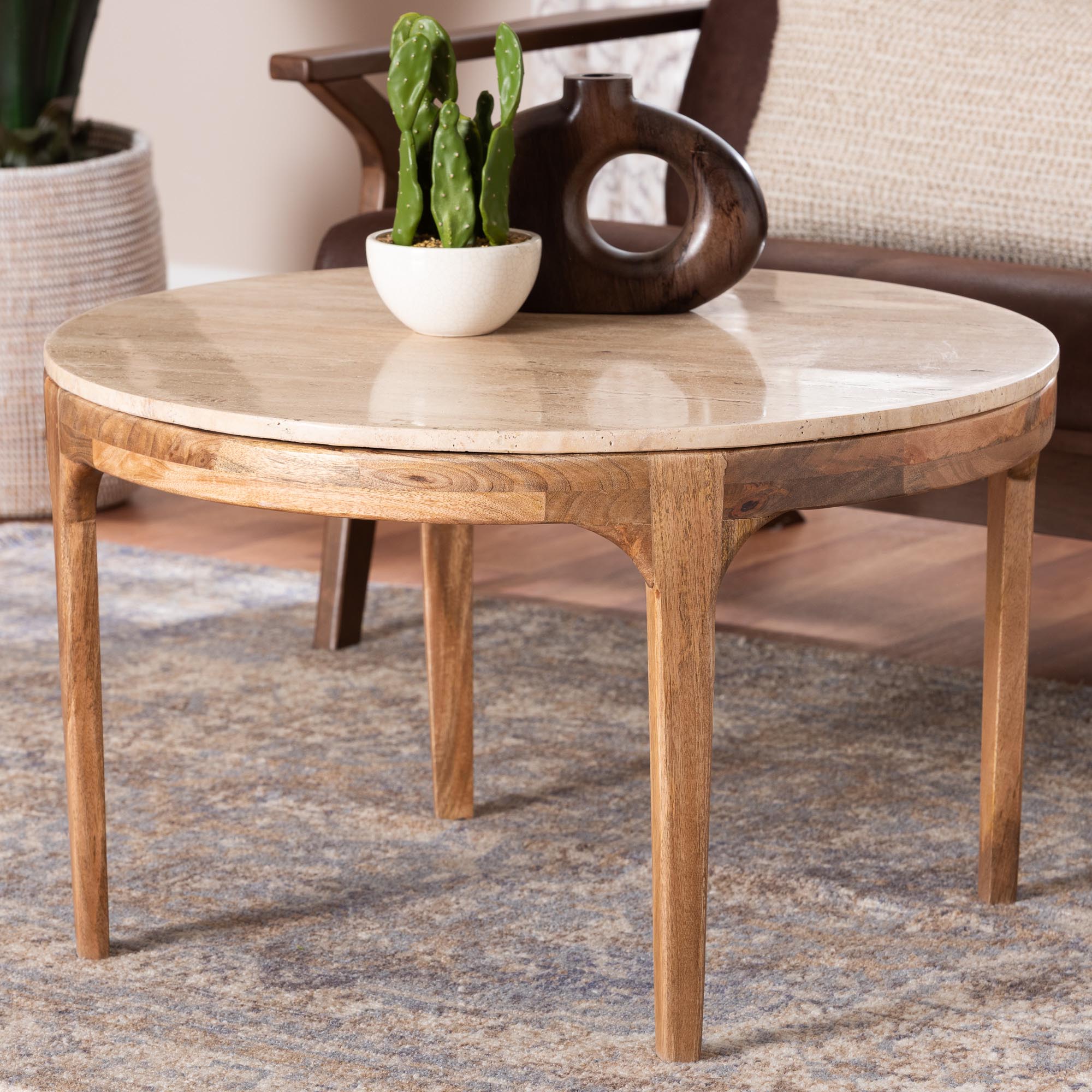 Prospero Round Travertine Coffee Table