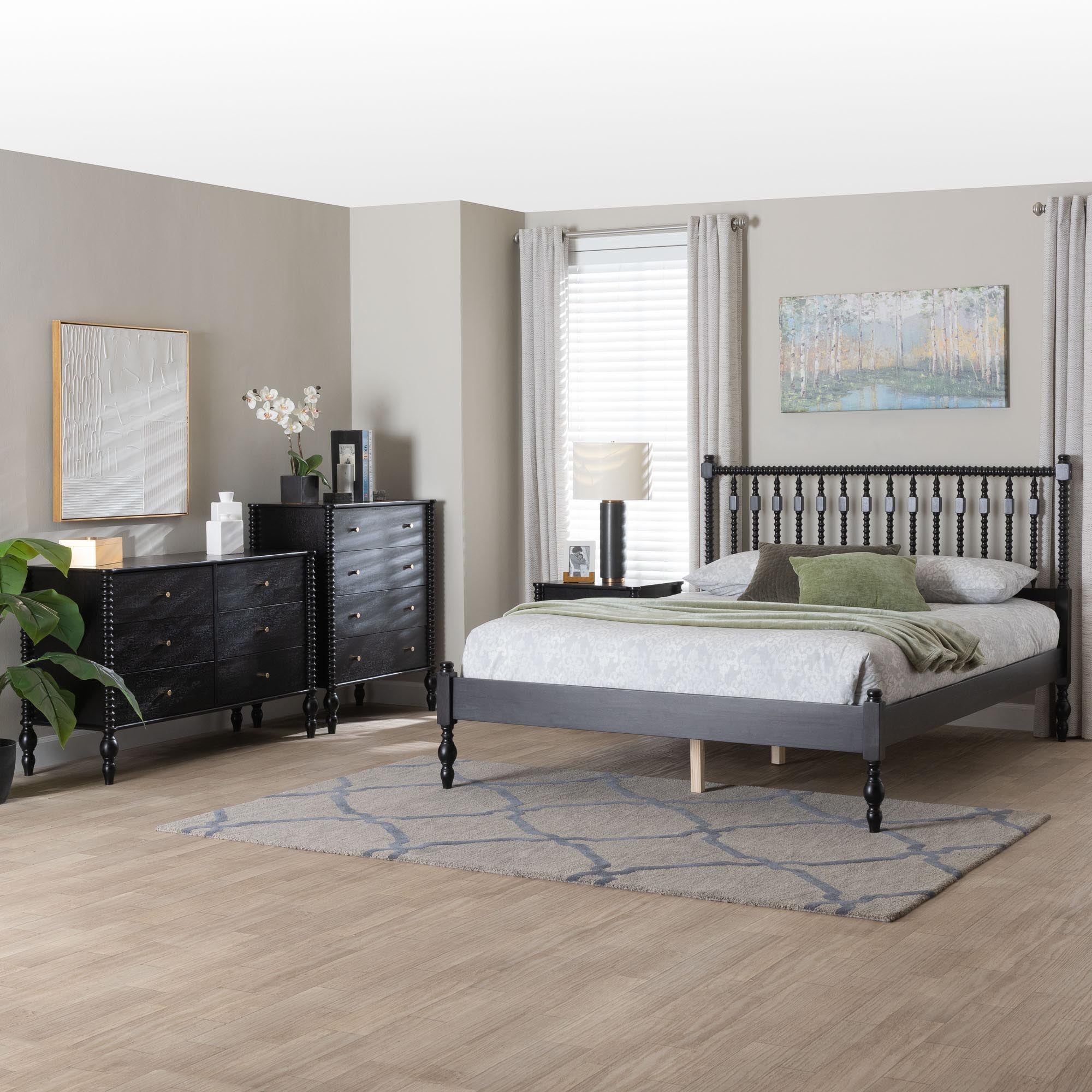 Denita Spindle 4-Piece Bedroom Set 1-Drawer Nightstand