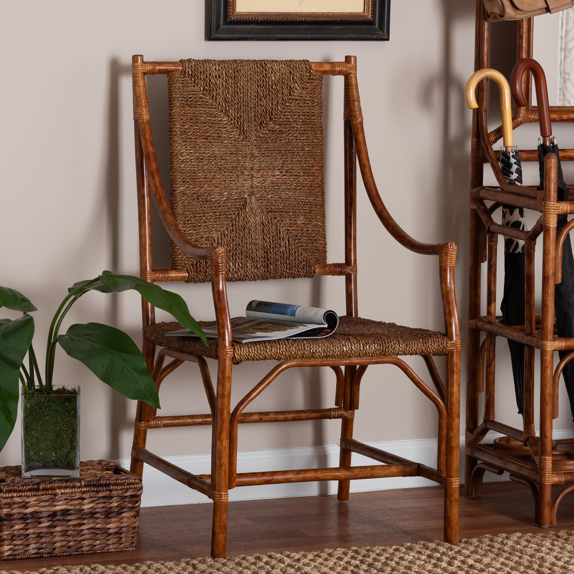 Bali & Pari Ramos Marbled Tortoise Rattan and Seagrass Armchair
