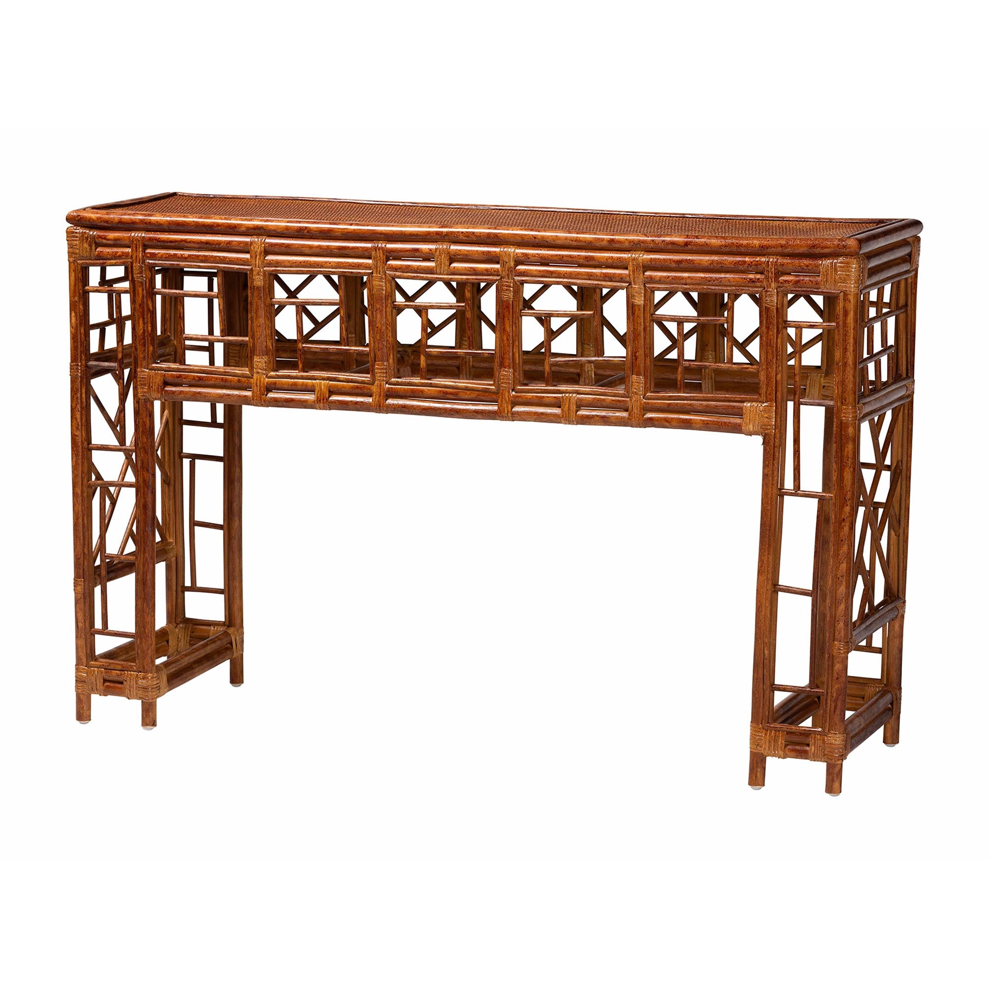 Bali & Pari Wahid Marbled Tortoise Rattan Console Table