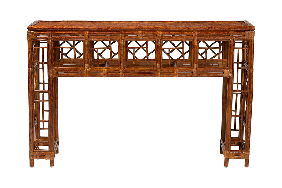Bali & Pari Wahid Marbled Tortoise Rattan Console Table
