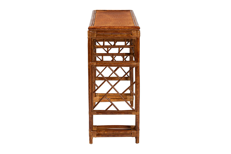 Bali & Pari Wahid Marbled Tortoise Rattan Console Table