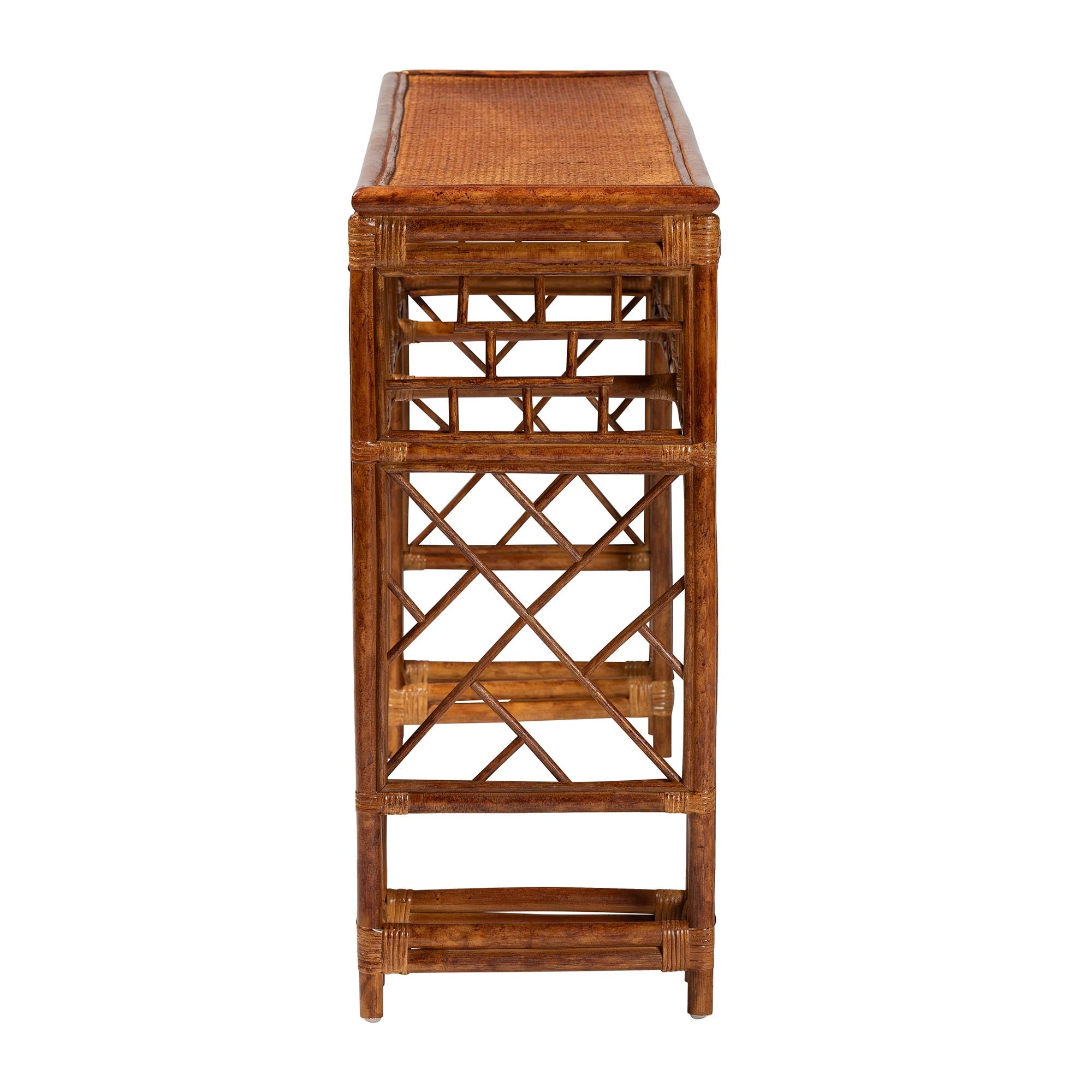 Bali & Pari Wahid Marbled Tortoise Rattan Console Table