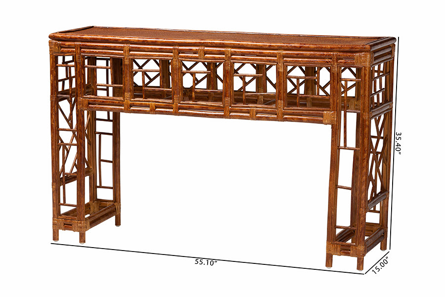 Bali & Pari Wahid Marbled Tortoise Rattan Console Table
