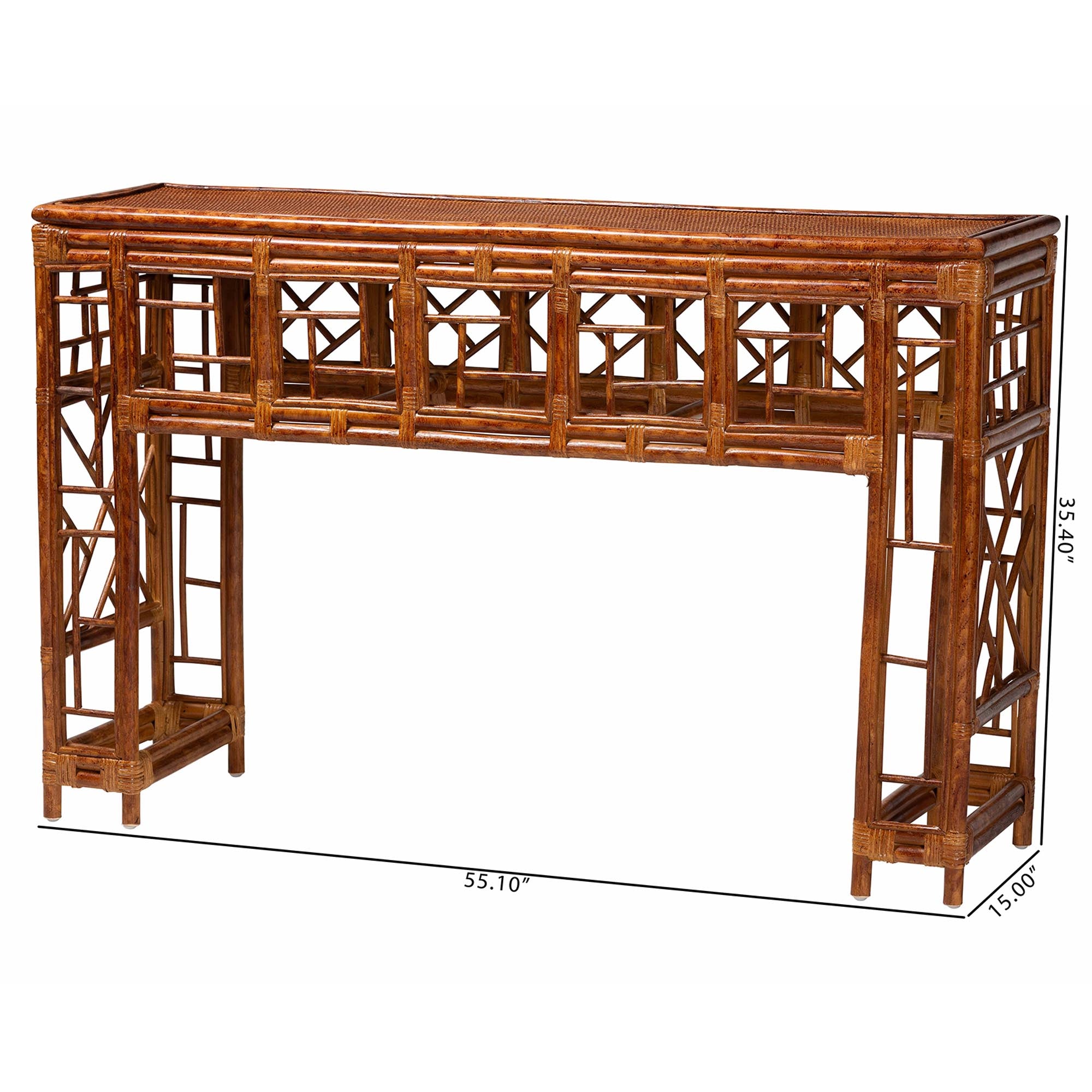 Bali & Pari Wahid Marbled Tortoise Rattan Console Table