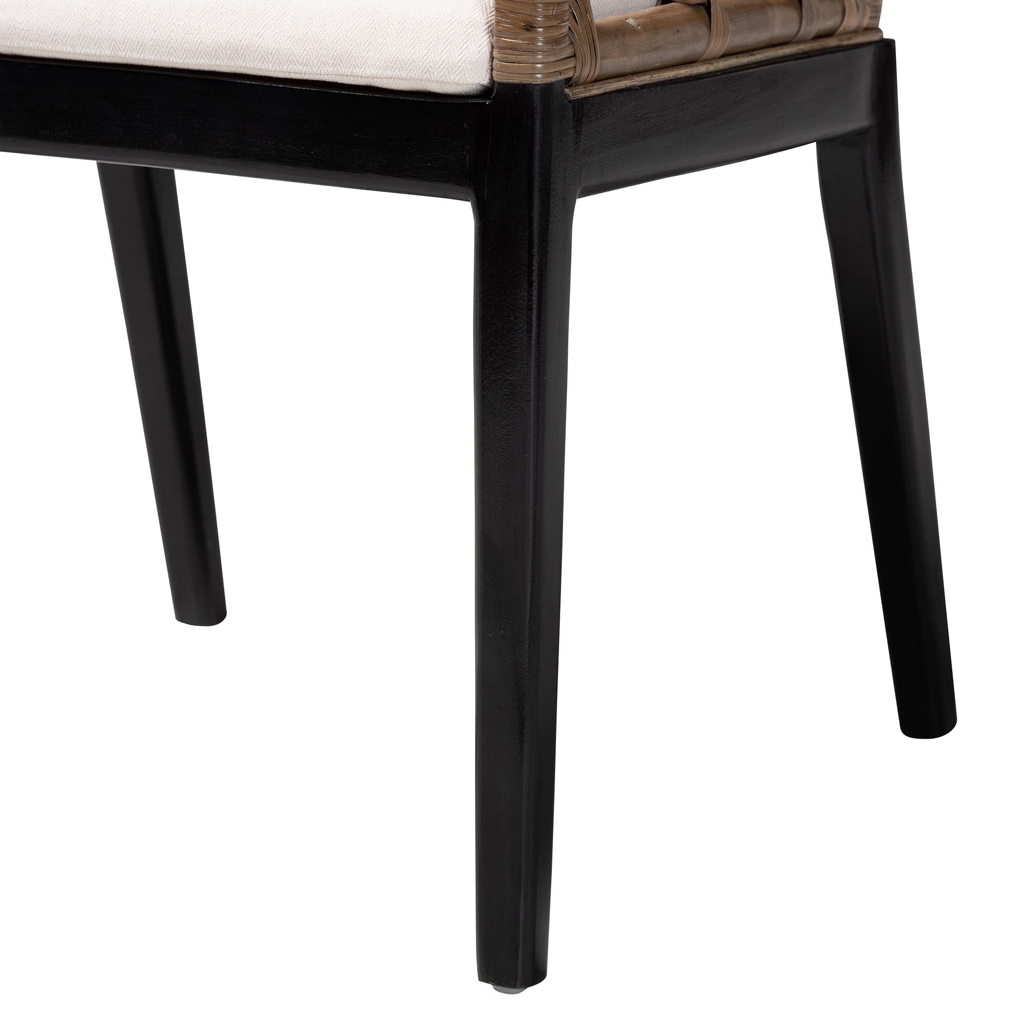 bali & pari Abiel Rattan 2-Piece Dining Armchair Set with Cushion - Handwoven Wicker Chair with Mahogany Wood Frame, Coastal Boho Seating for Dining Room or Kitchen