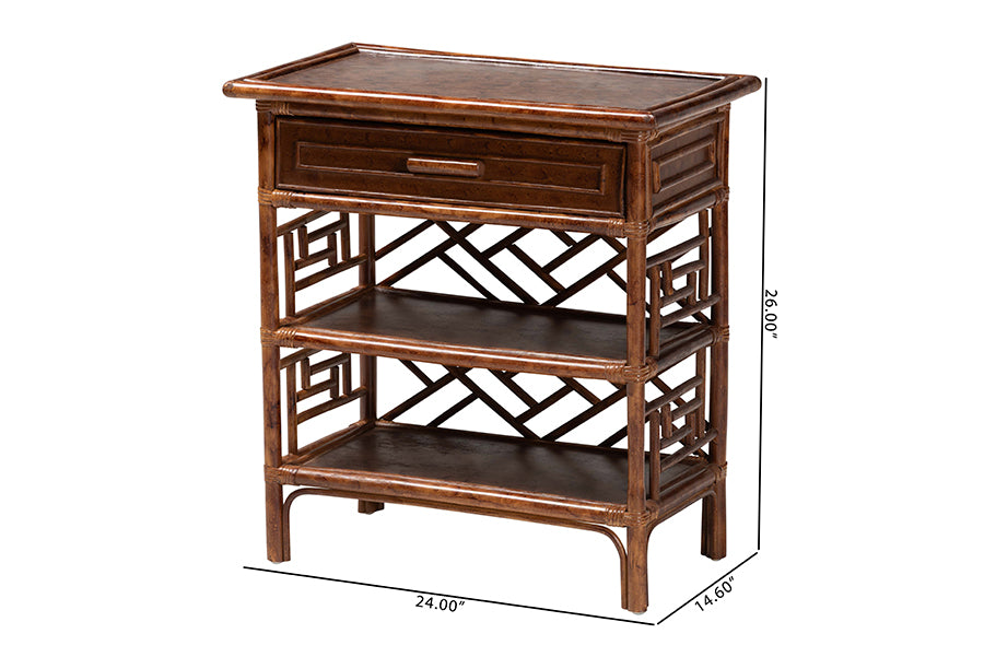 Bali & Pari Daemyn Marbled Tortoise Rattan Nightstand
