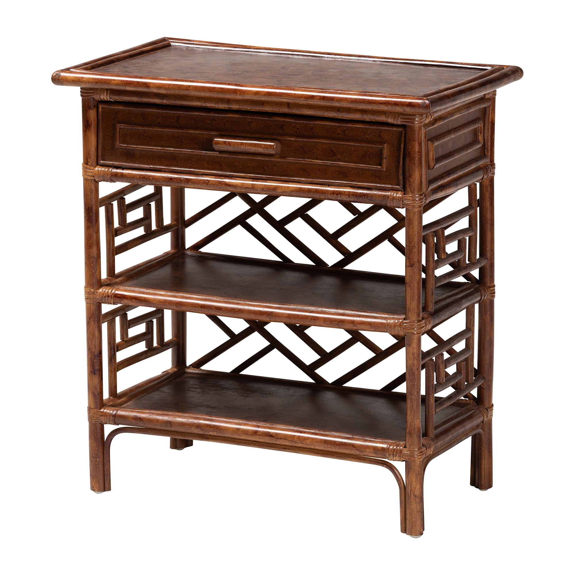 Bali & Pari Daemyn Marbled Tortoise Rattan Nightstand