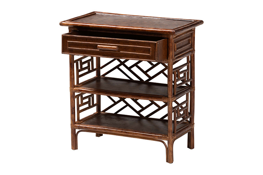 Bali & Pari Daemyn Marbled Tortoise Rattan Nightstand