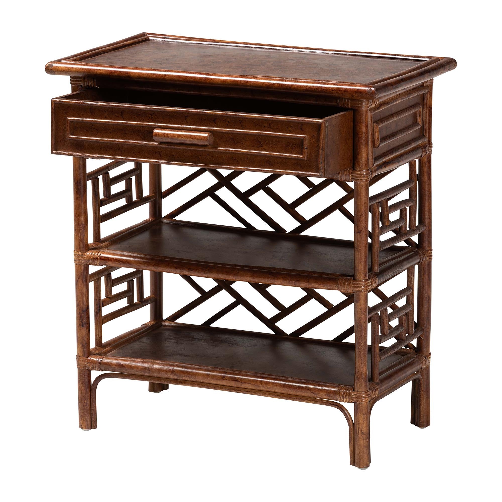 Bali & Pari Daemyn Marbled Tortoise Rattan Nightstand