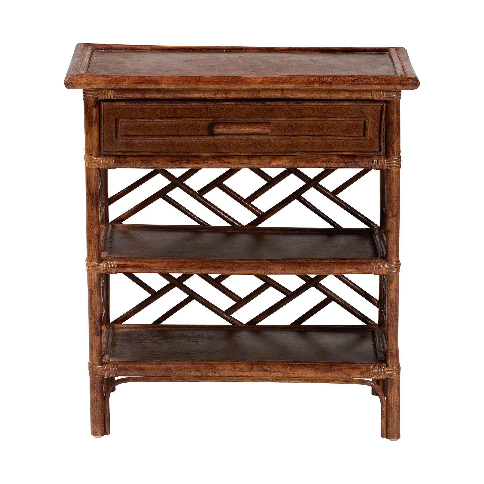 Bali & Pari Daemyn Marbled Tortoise Rattan Nightstand