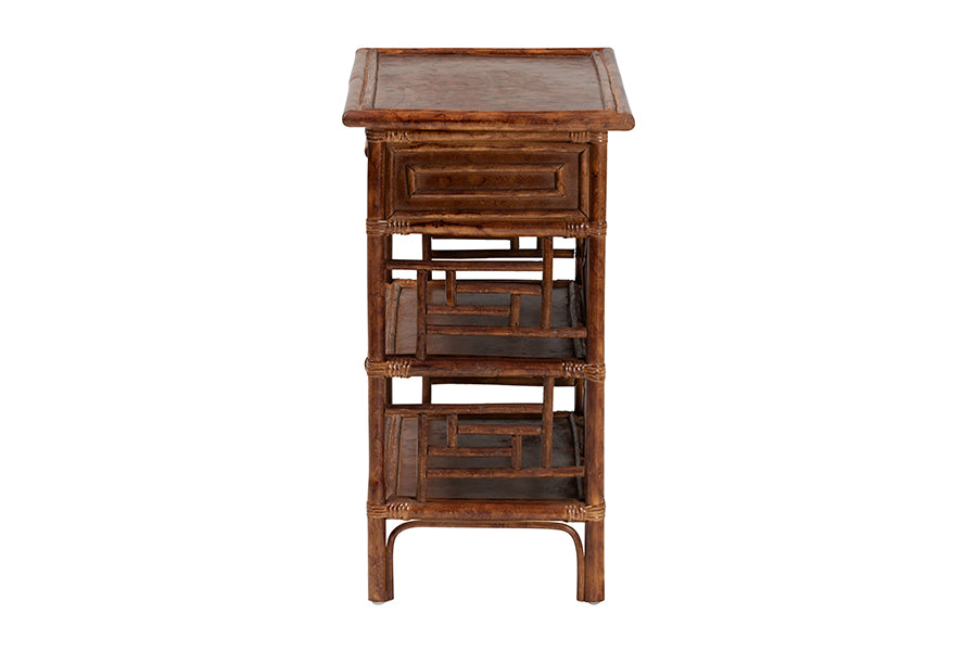 Bali & Pari Daemyn Marbled Tortoise Rattan Nightstand