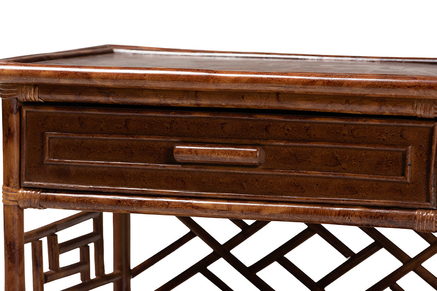 Bali & Pari Daemyn Marbled Tortoise Rattan Nightstand