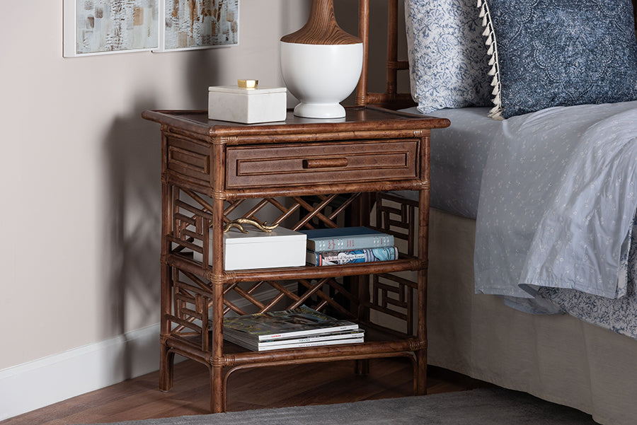 Bali & Pari Daemyn Marbled Tortoise Rattan Nightstand