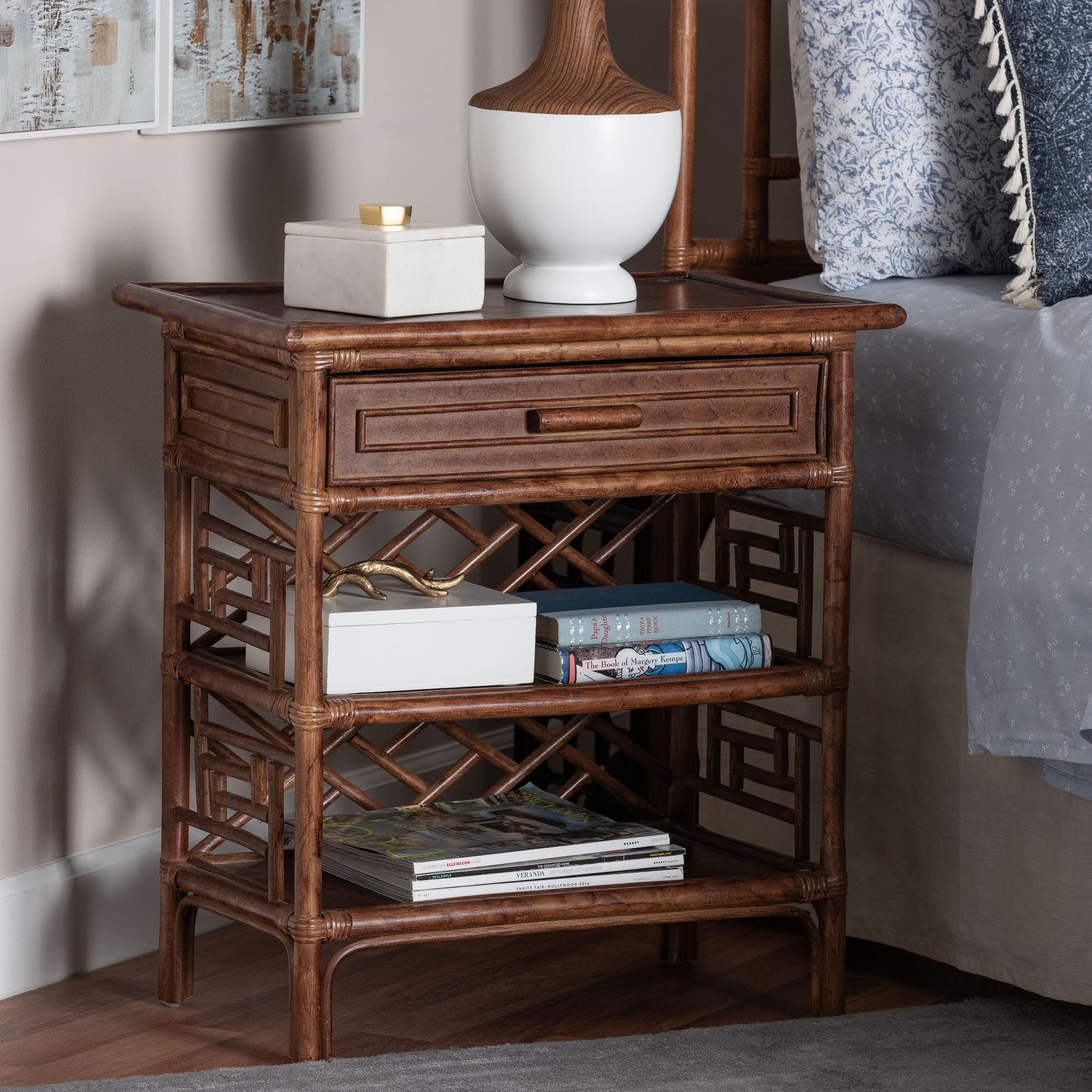 Bali & Pari Daemyn Marbled Tortoise Rattan Nightstand