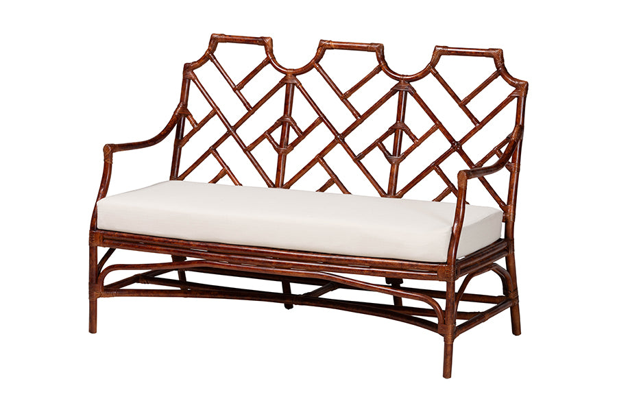 Bali & Pari Aella Marbled Tortoise Rattan Loveseat Bench