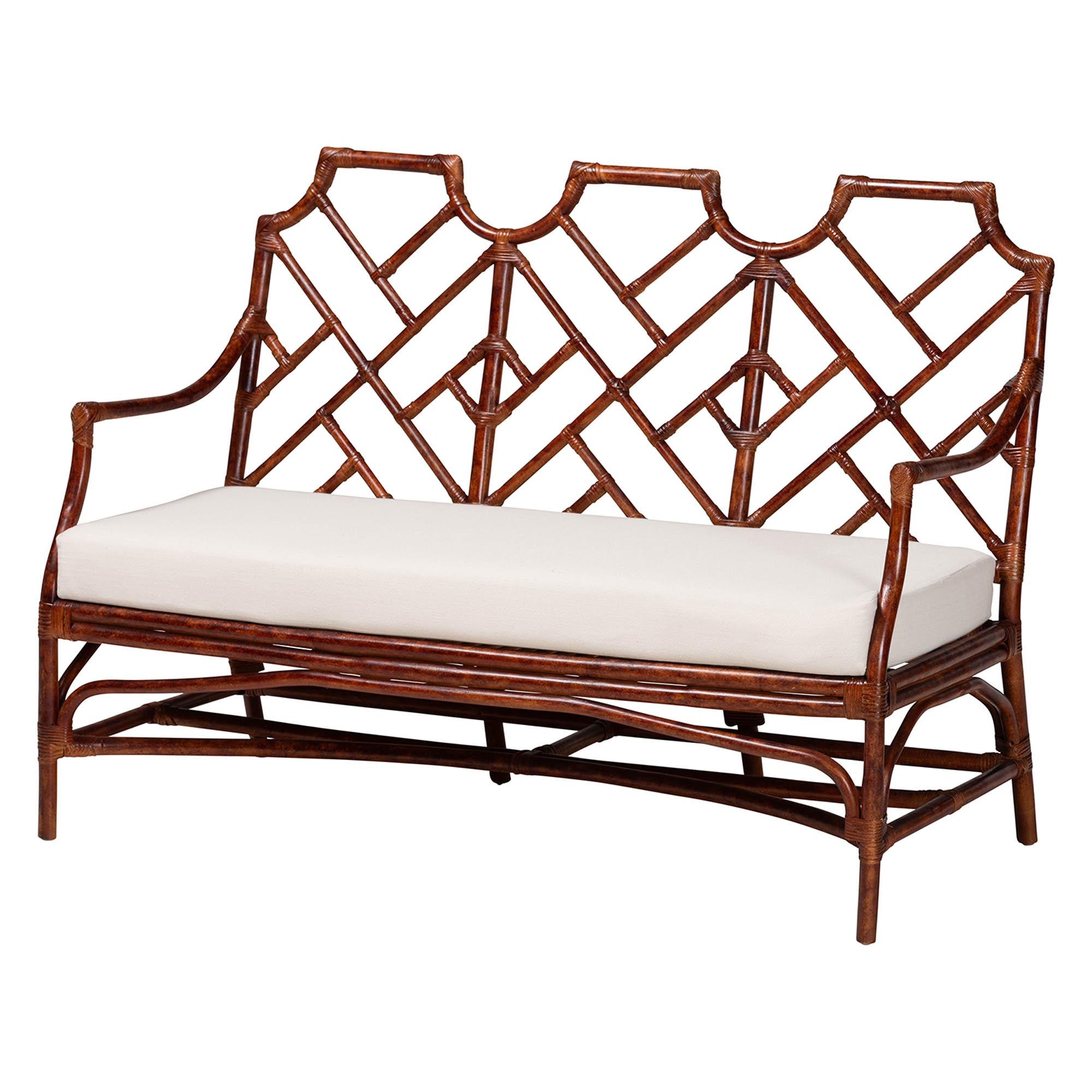Bali & Pari Aella Marbled Tortoise Rattan Loveseat Bench