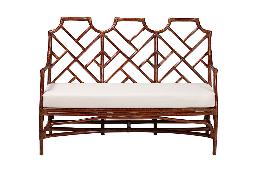 Bali & Pari Aella Marbled Tortoise Rattan Loveseat Bench