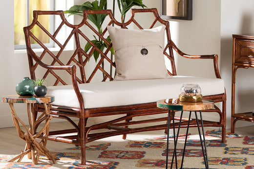 Bali & Pari Aella Marbled Tortoise Rattan Loveseat Bench