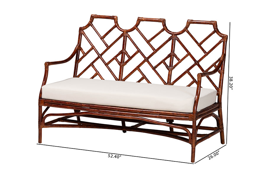 Bali & Pari Aella Marbled Tortoise Rattan Loveseat Bench