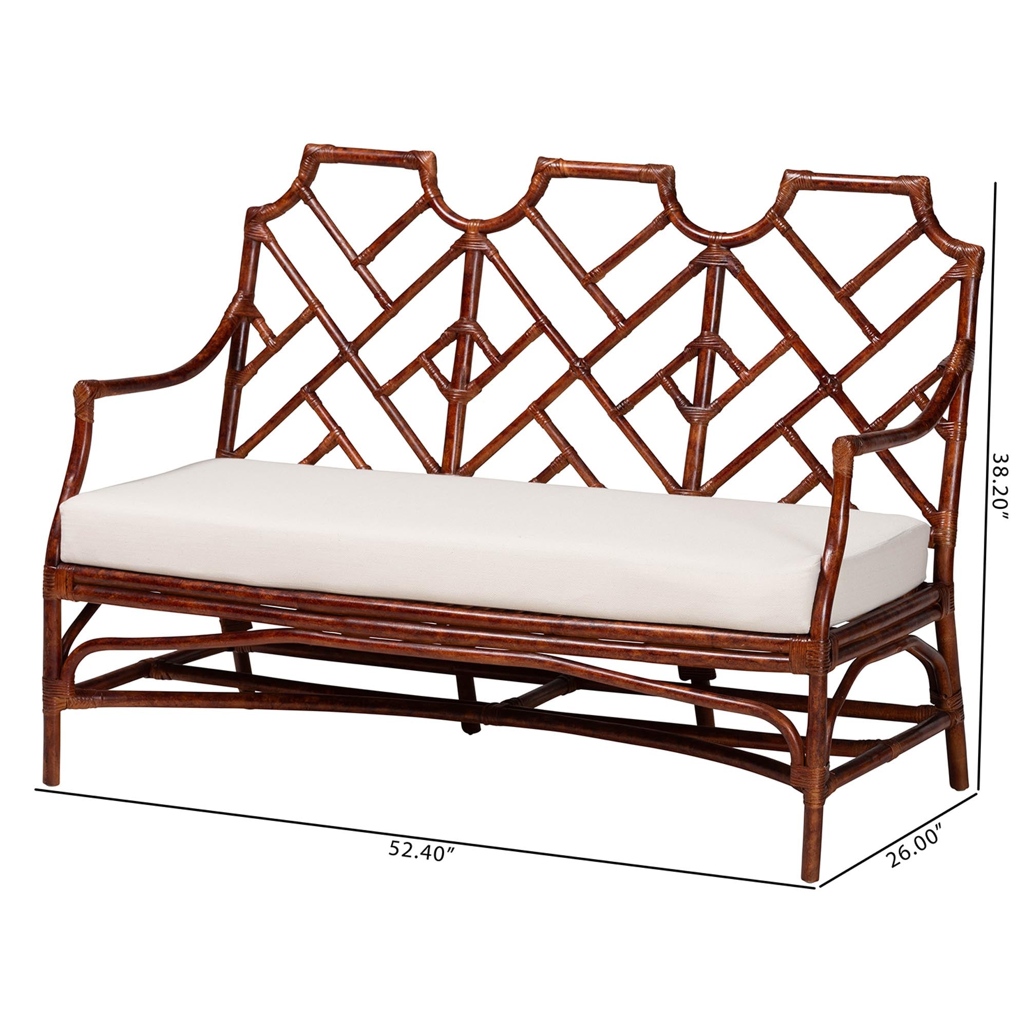 Bali & Pari Aella Marbled Tortoise Rattan Loveseat Bench