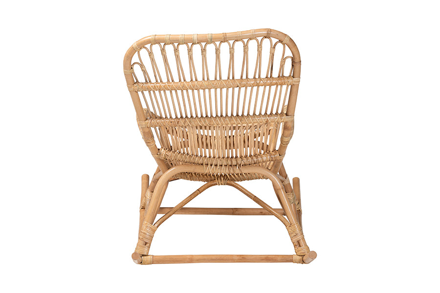 Bali & Pari Mahin Rattan Rocking Chair Handwoven Wicker Accent Rocker with Curved Armrests and High Back, Boho Coastal Lounge Chair