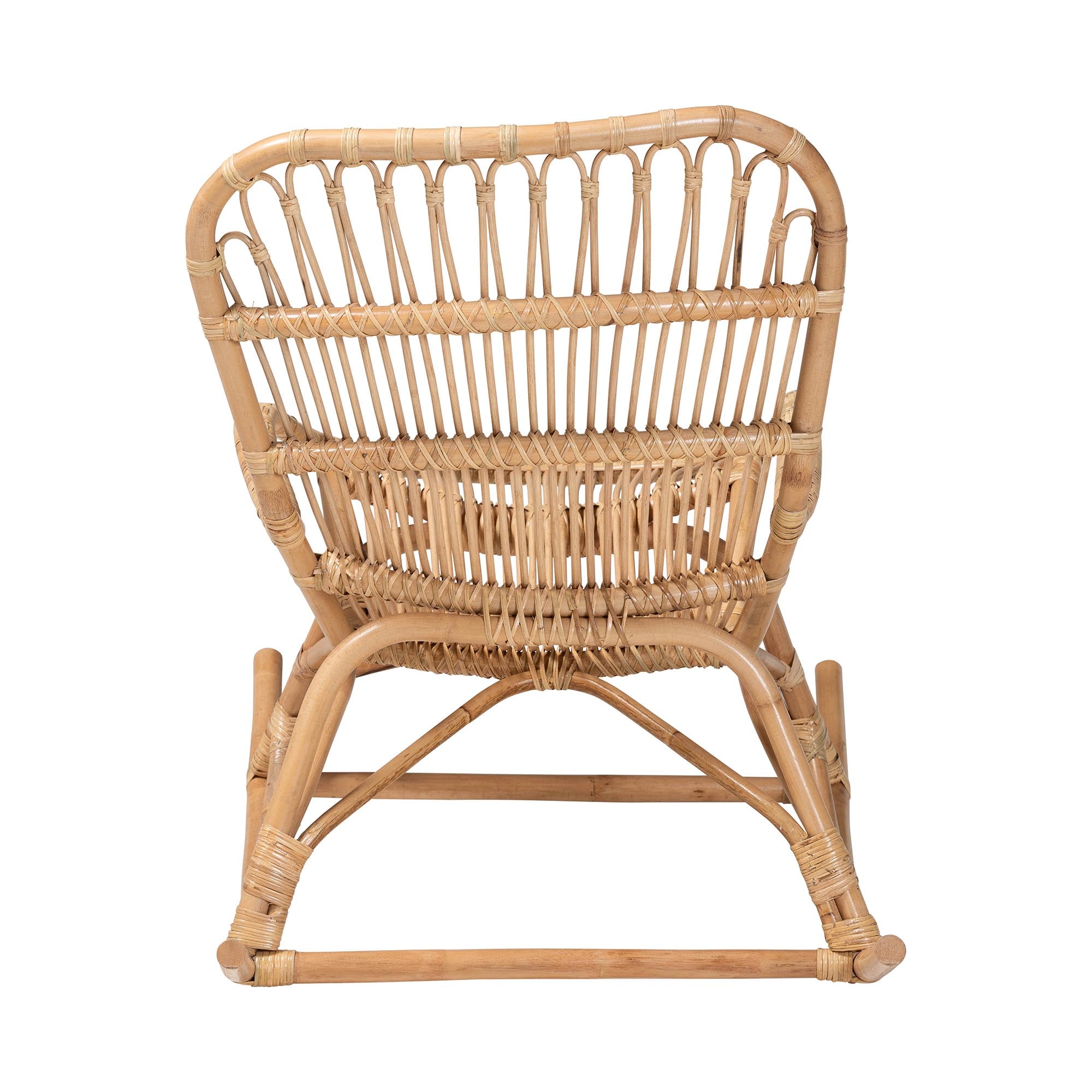 Bali & Pari Mahin Rattan Rocking Chair Handwoven Wicker Accent Rocker with Curved Armrests and High Back, Boho Coastal Lounge Chair
