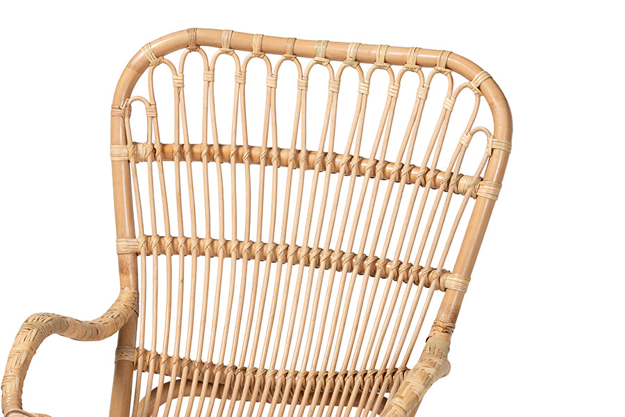 Bali & Pari Mahin Rattan Rocking Chair Handwoven Wicker Accent Rocker with Curved Armrests and High Back, Boho Coastal Lounge Chair