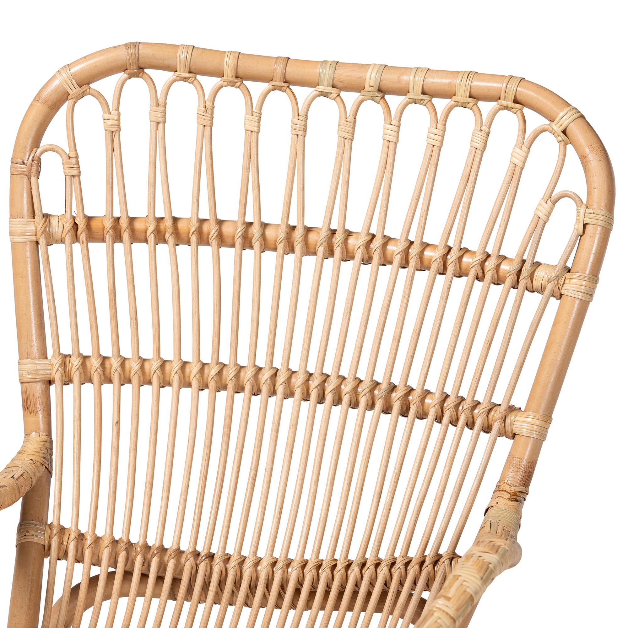 Bali & Pari Mahin Rattan Rocking Chair Handwoven Wicker Accent Rocker with Curved Armrests and High Back, Boho Coastal Lounge Chair