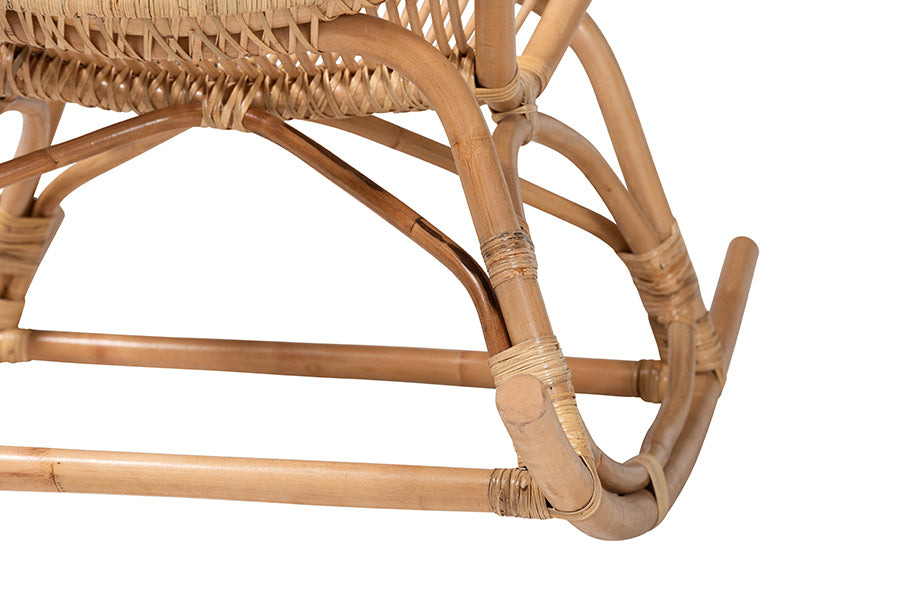 Bali & Pari Mahin Rattan Rocking Chair Handwoven Wicker Accent Rocker with Curved Armrests and High Back, Boho Coastal Lounge Chair
