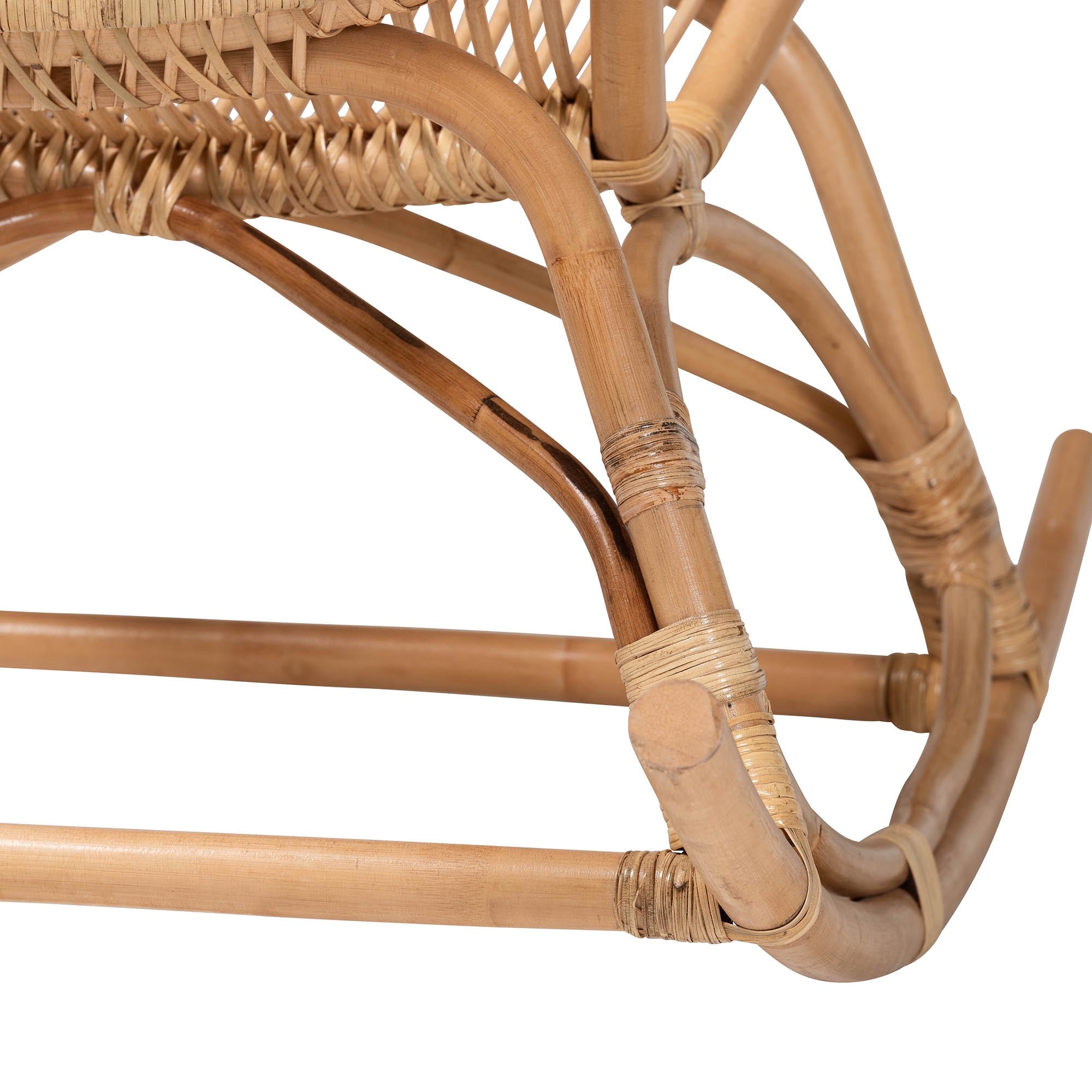 Bali & Pari Mahin Rattan Rocking Chair Handwoven Wicker Accent Rocker with Curved Armrests and High Back, Boho Coastal Lounge Chair