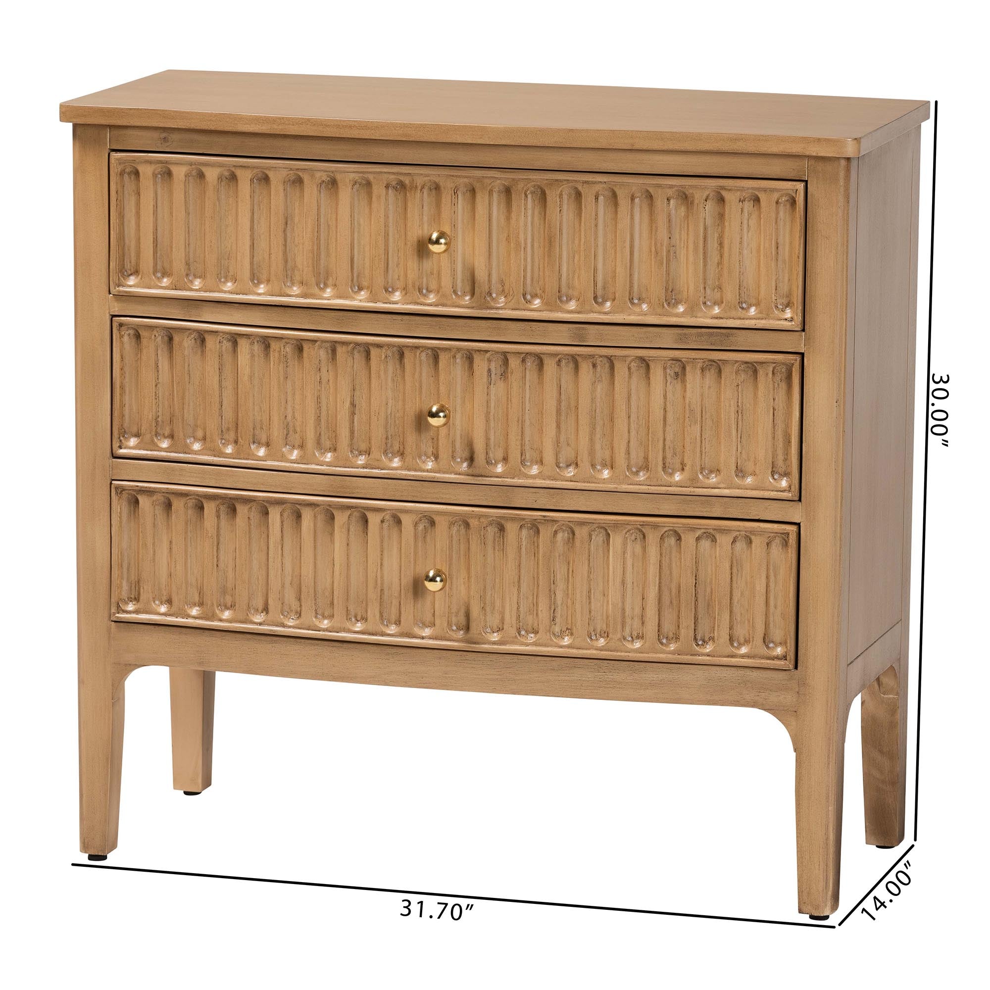 Bali & Pari Lavi Fluted Wood Chest 3-Drawer Storage Chest