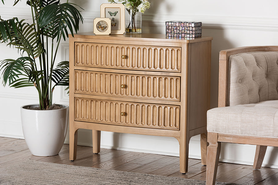 Bali & Pari Lavi Fluted Wood Chest 3-Drawer Storage Chest