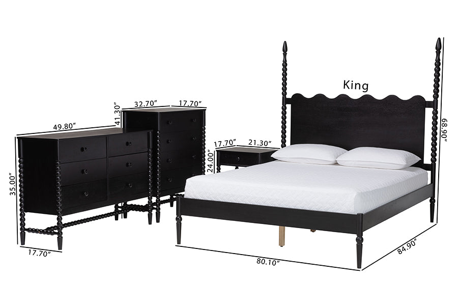 Brantley Spindle 4-Piece Bedroom Set 1-Drawer Nightstand