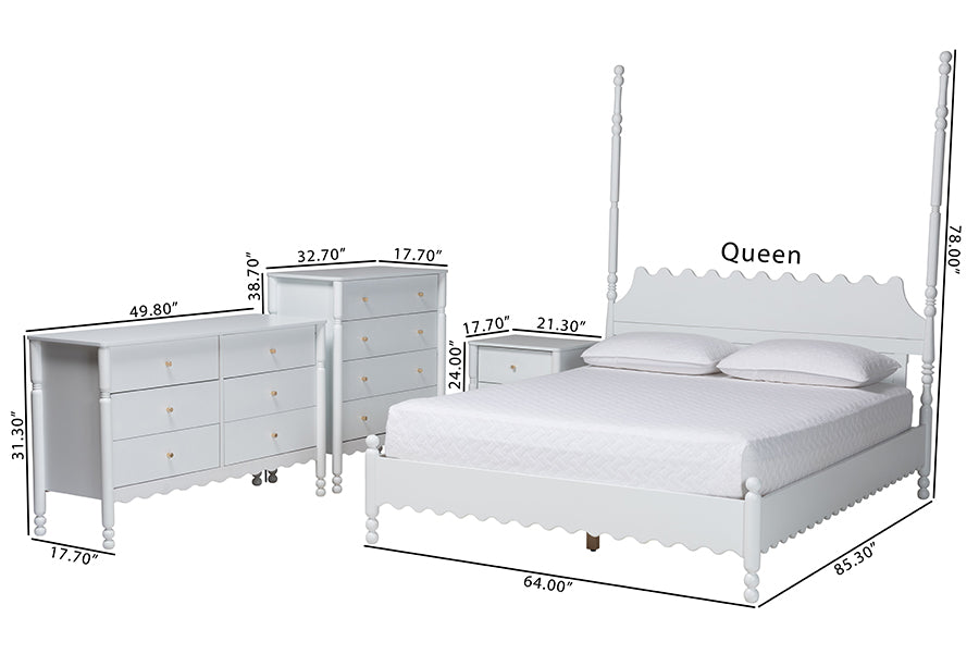 Hoffman 4-Piece Scalloped Bedroom Set 2-Drawer Nightstand