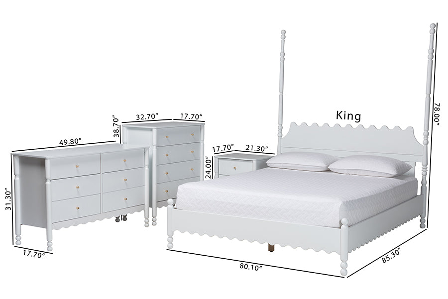 Hoffman 4-Piece Scalloped Bedroom Set 2-Drawer Nightstand