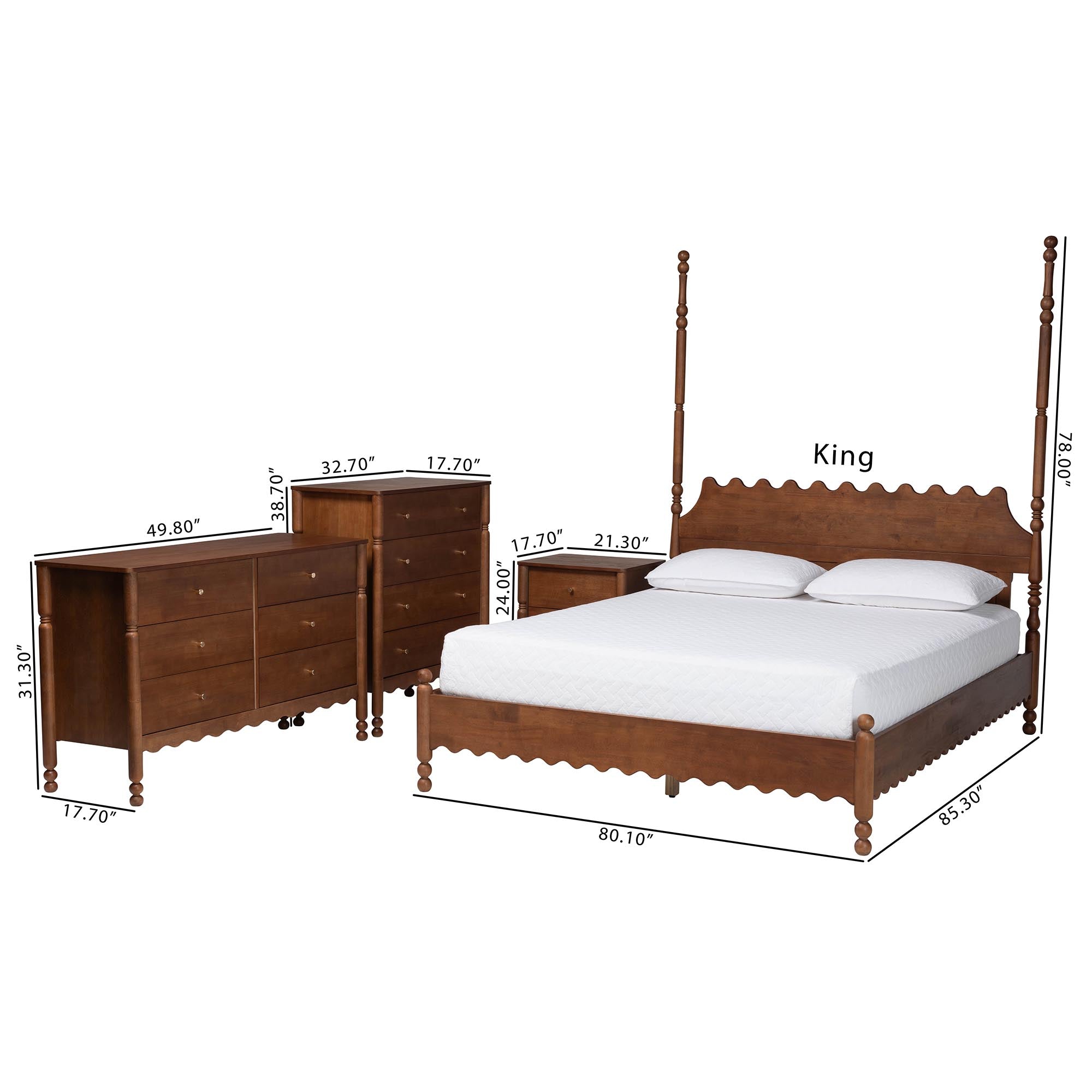 Hoffman 4-Piece Scalloped Bedroom Set 2-Drawer Nightstand