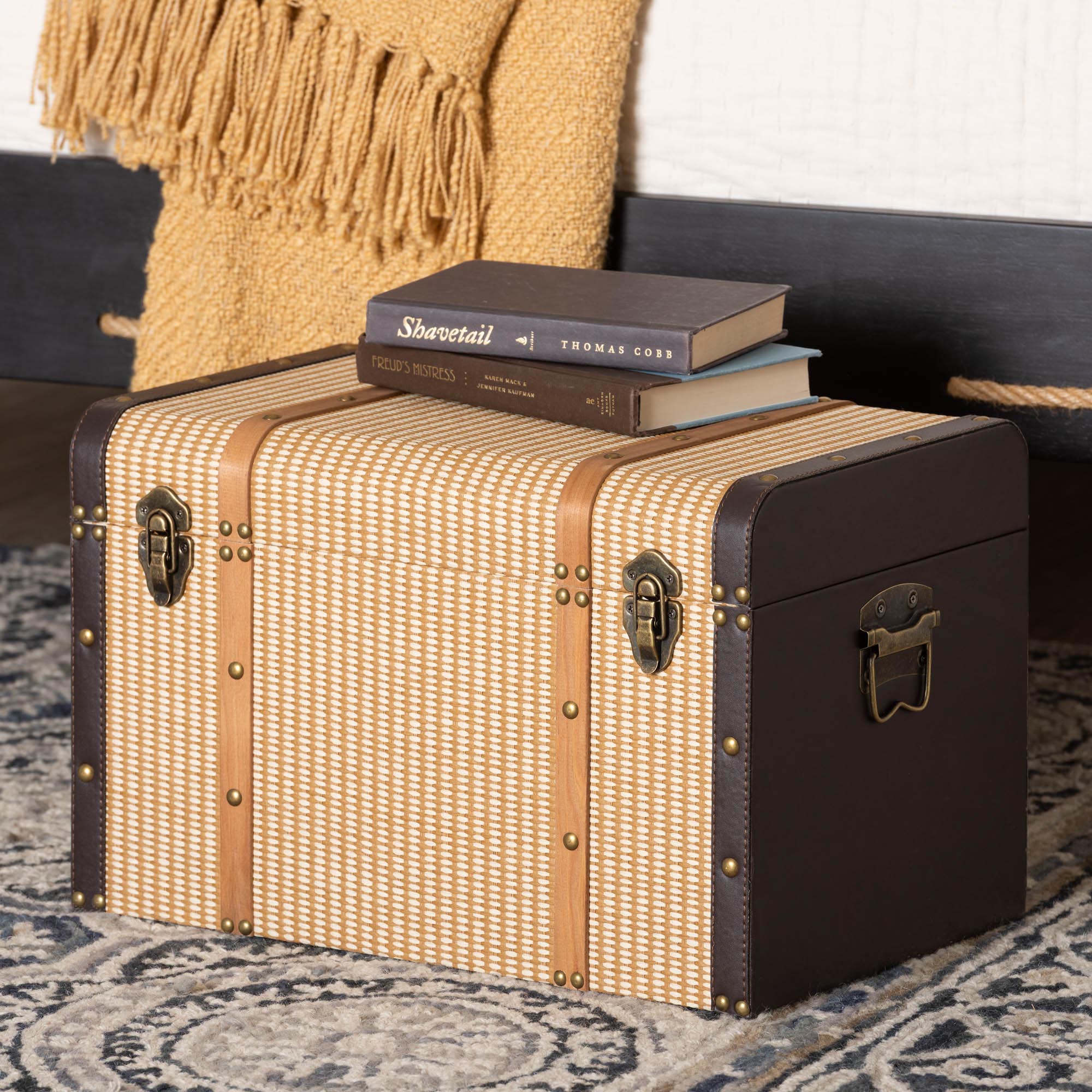 Manton Storage Trunk - Decorative Storage Chest with Hinged Top and Woven Exterior for Living Room or Bedroom