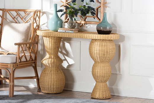 Bali & Pari Hisao Rattan Checkered Console Table