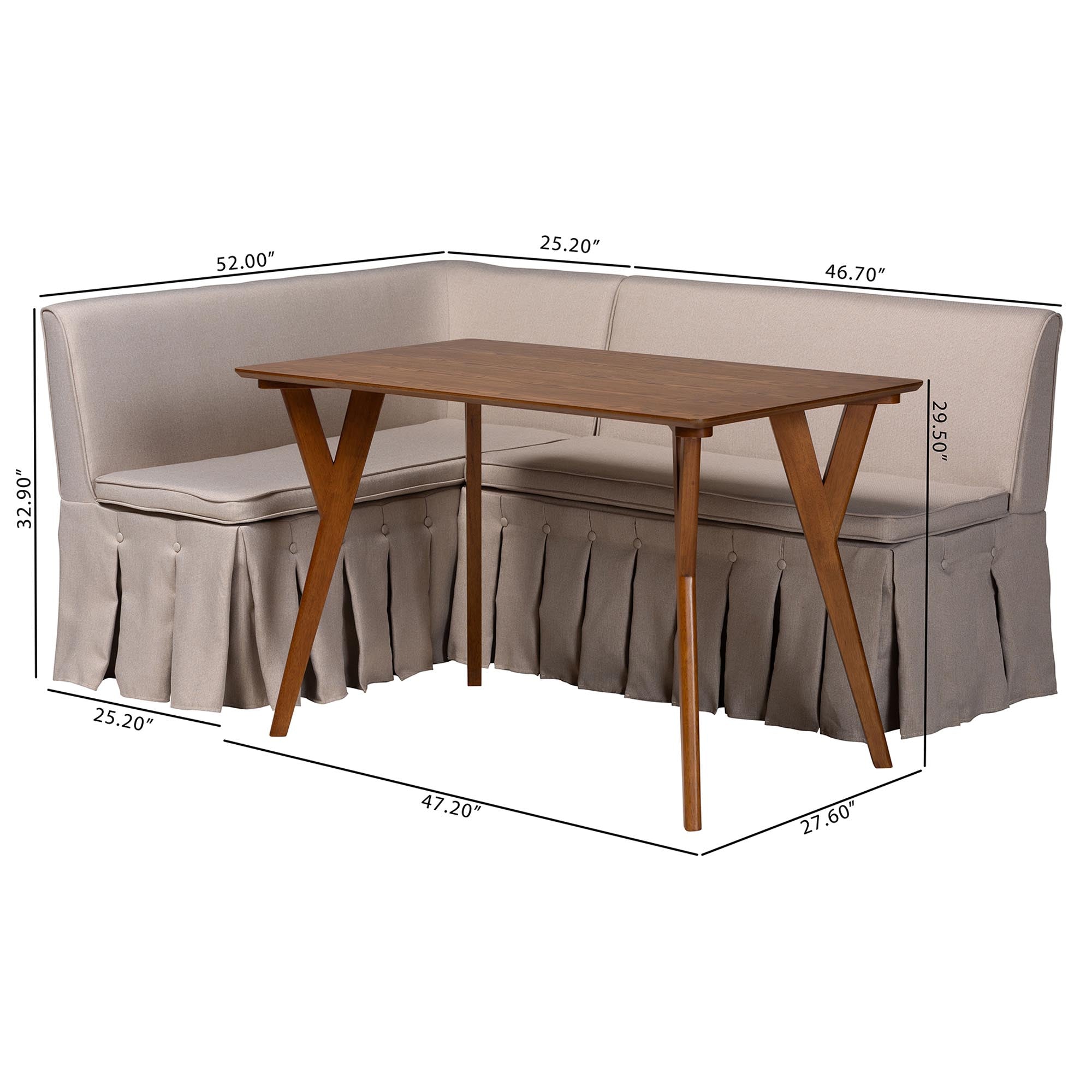 Reginald 3-Piece Fabric Upholstered Dining Nook Set