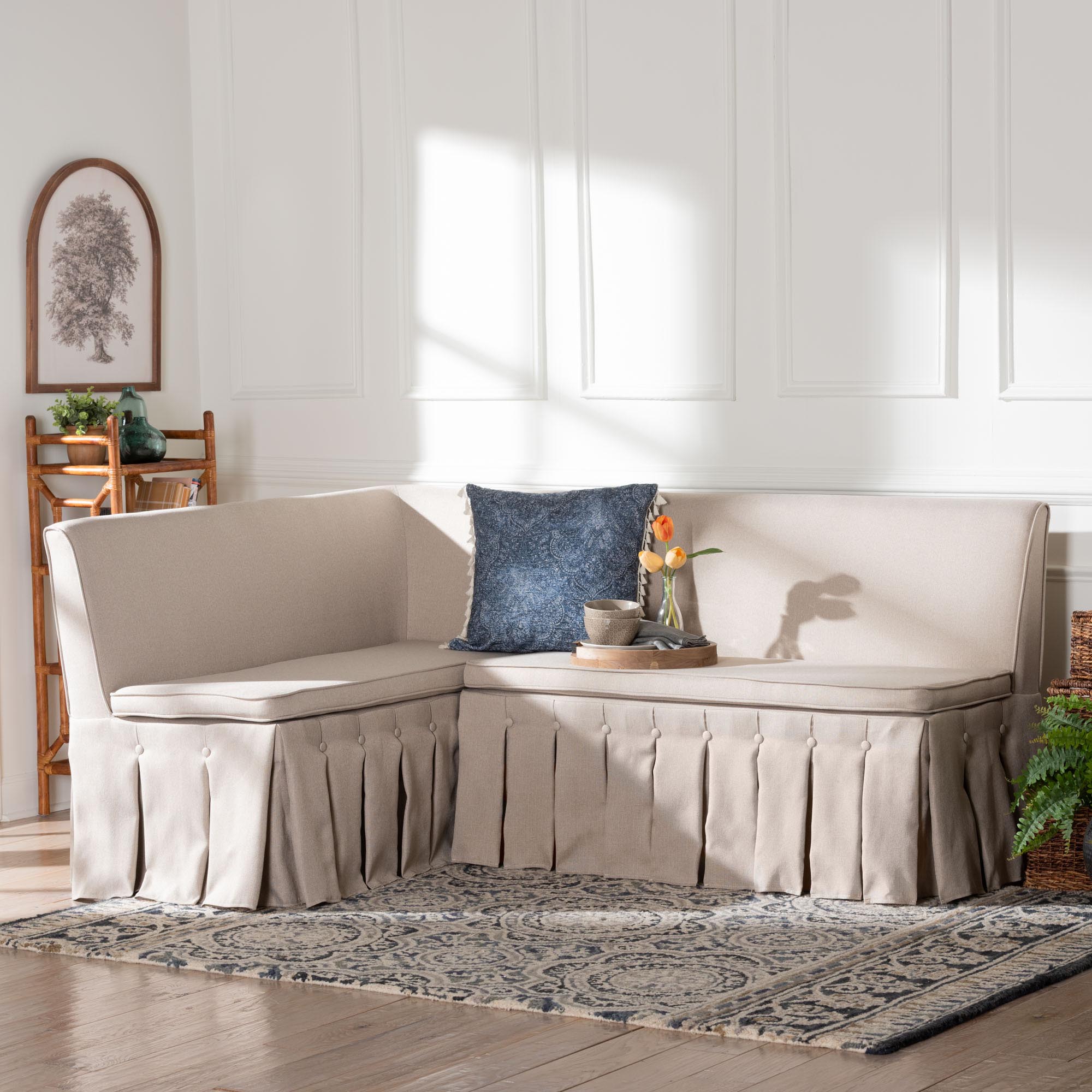 Meyer 2-Piece Fabric Upholstered Dining Nook Bench Set