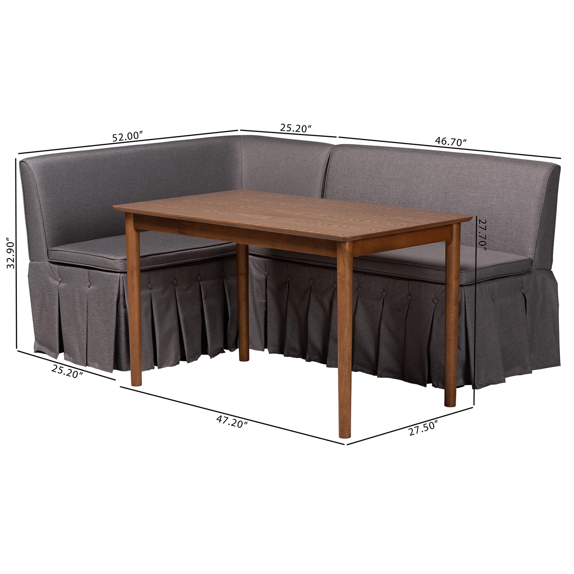 Reuben 3-Piece Fabric Upholstered Dining Nook Set