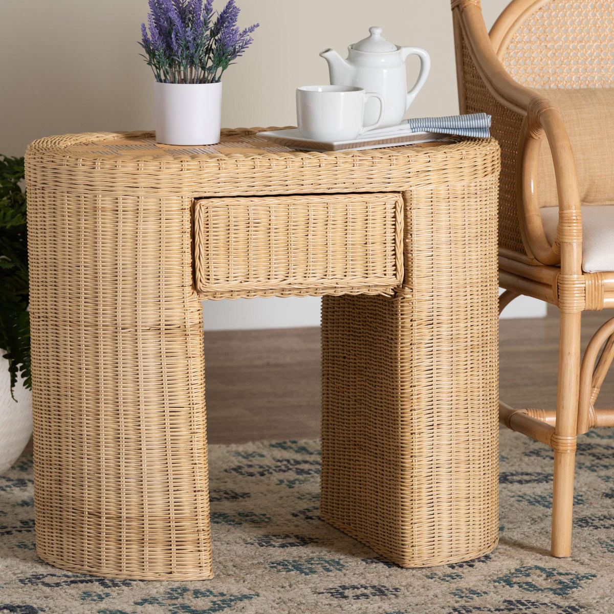 Bali & Pari Mimi Rattan Checkered End Table