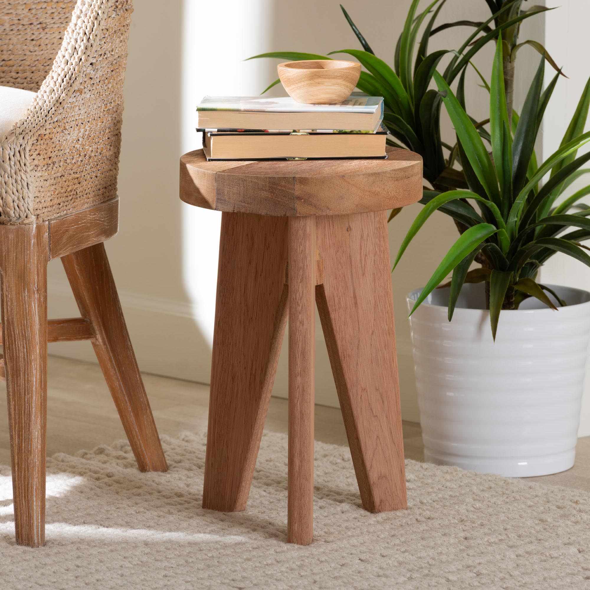 Bali & Pari Sayen Acacia Wood Multipurpose Accent Stool Sculptural End Table